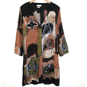 LEW MCGRAM Long Beaded Sequined Jacket Sz S One Button Rayon Art‎ To Wear EUC